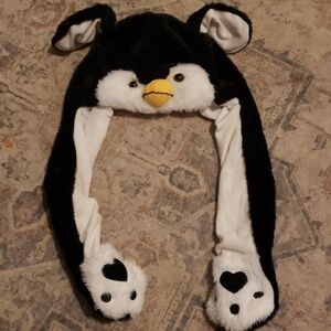 Penguin Plush Hat with Paws - Black and White
